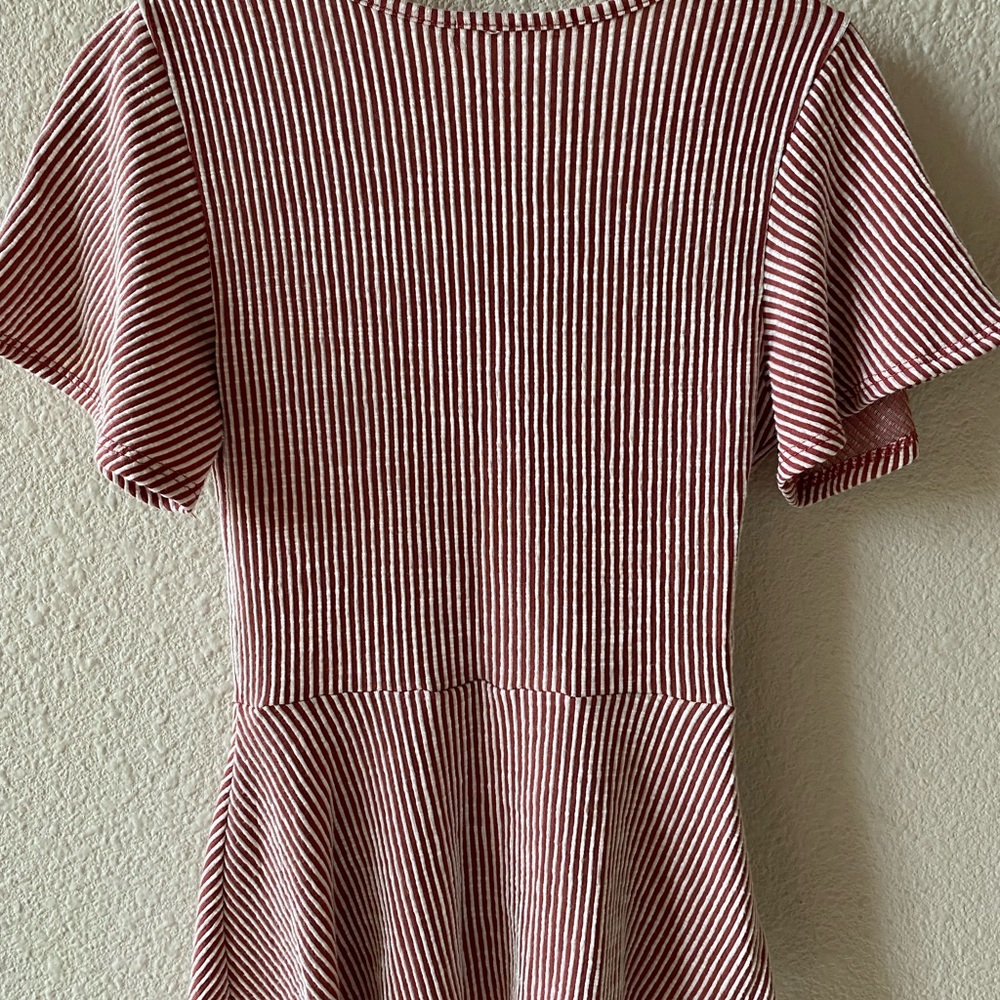 Red & White Striped Ribbed Flutter Sleeve Top - Picture 5 of 5